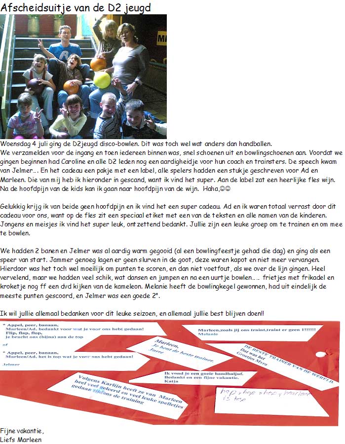 Afscheidsuitje van de D2 Jeugd 