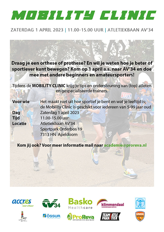 Draag je een prothese of orthese en wil je beter leren bewegen? Schrijft je dan in voor de Mobility Clinic op 1 april 2023 bij AV'34.