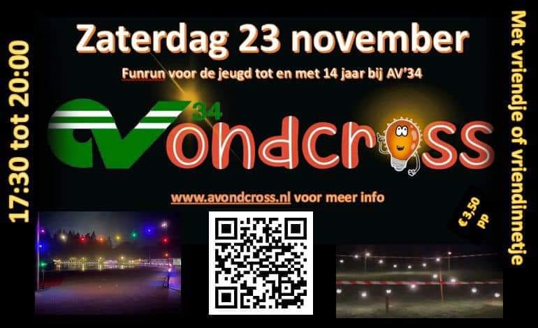 Avondcross voor de jeugd tot en met 14 jaar bij AV'34 23 november 2024 